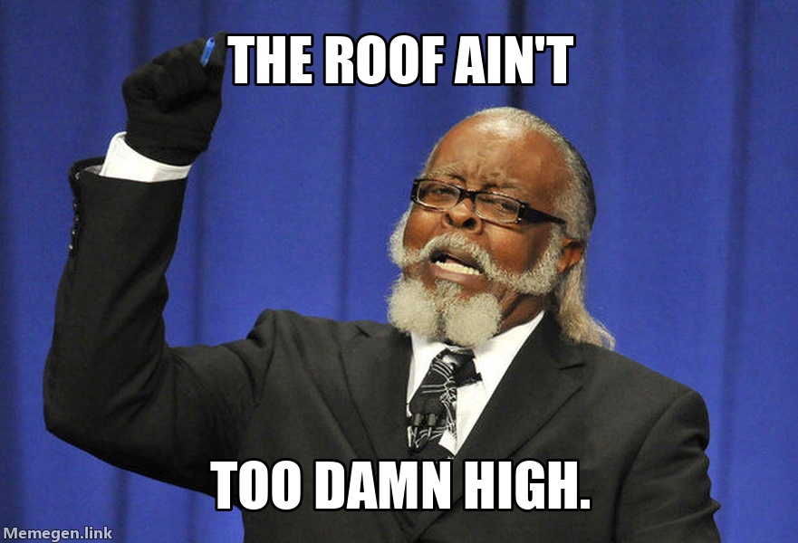The roof ain't too damn high.